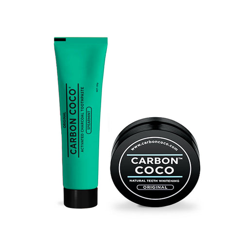 Activated charcoal tooth powder + whitening toothpaste set